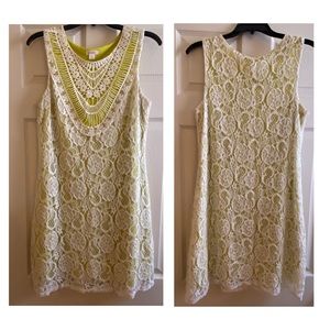 Xhileration White/Lime Green Crochet Mini Dress